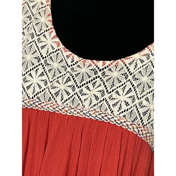 Umgee Womens Tunic Dress L Red Coral Mesh Accent Pockets - Picture 2 of 8